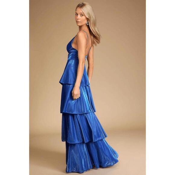 Lulu's Blue Tiered Maxi Dress with Spaghetti Straps Small - Picture 12 of 15